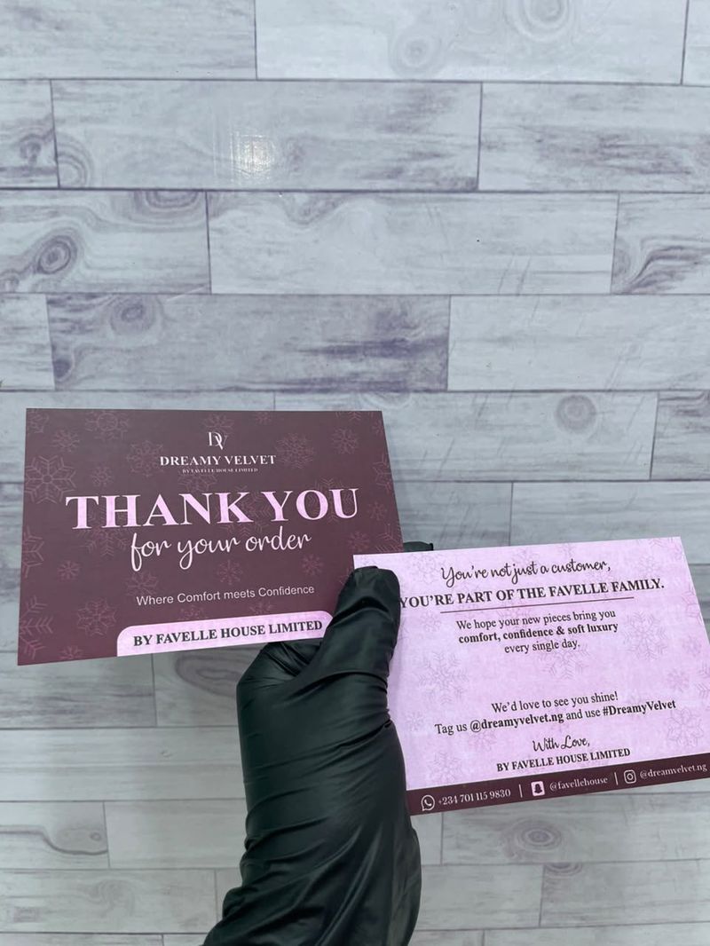 Printed thank you cards for Dreamy Velvet by Favelle House