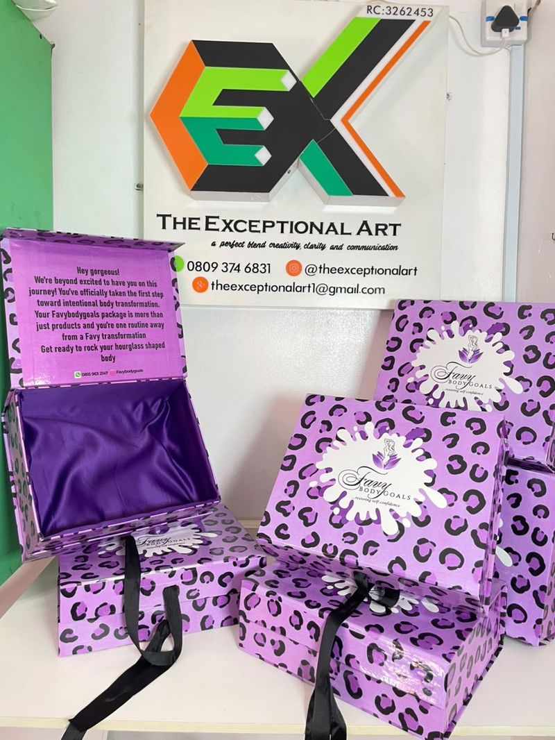 Purple custom packaging boxes produced for Favy Body Goals